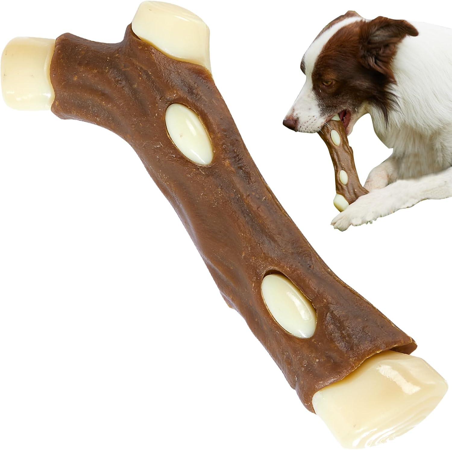 Indestructible Dog Bone Chew Toy - Real Beef Flavor for Aggressive Chewers